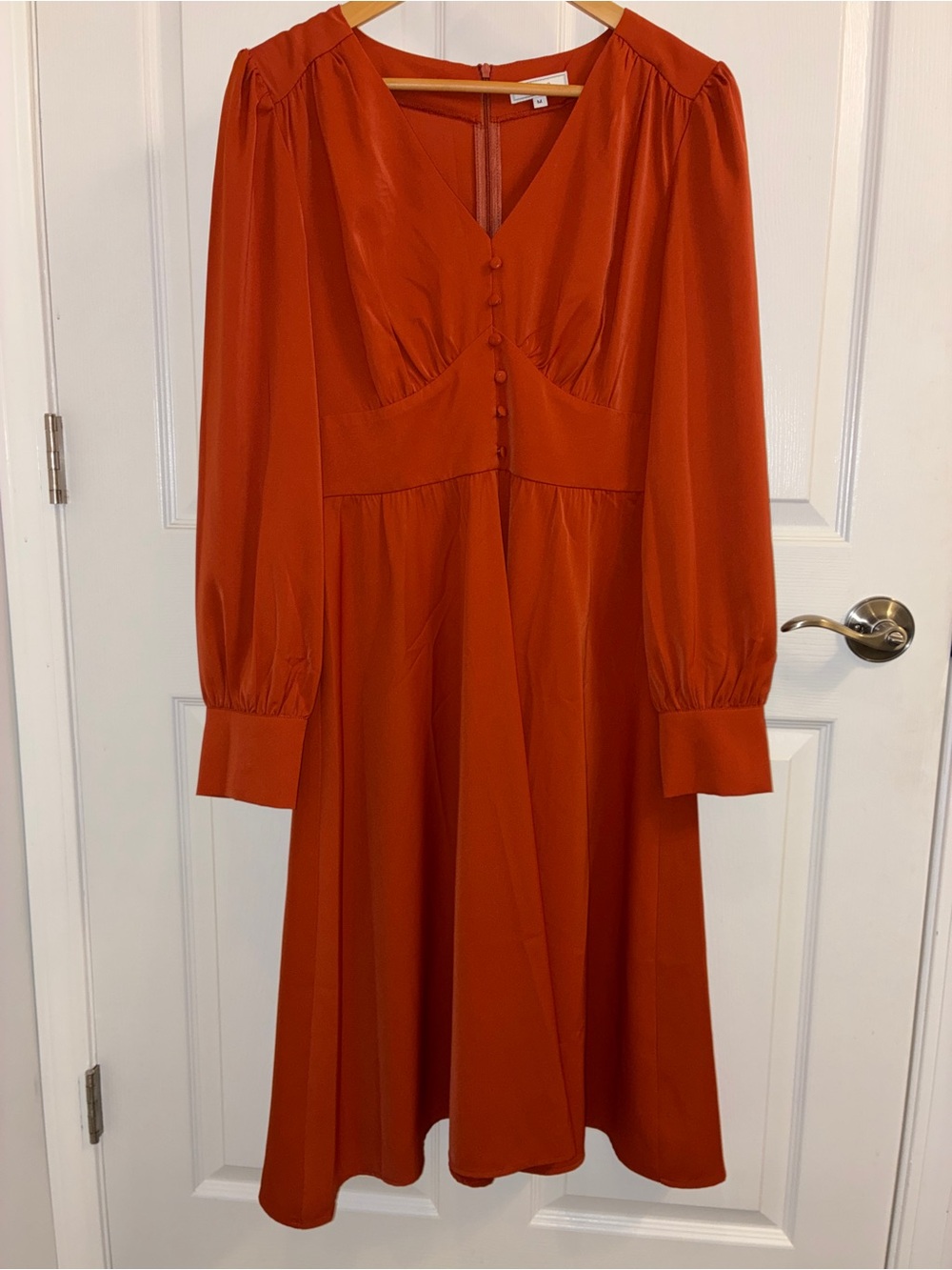 RIHOAS Rust Puff Sleeve Midi dress